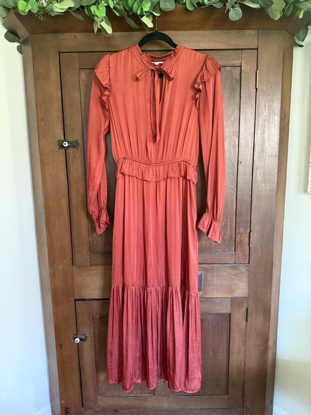 THML - Women's Long Sleeve Rust Tiered Maxi Dress